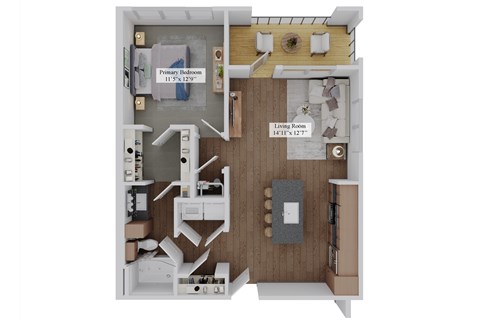 Floor plan for 1 bed, 1 bath, 805 sqft